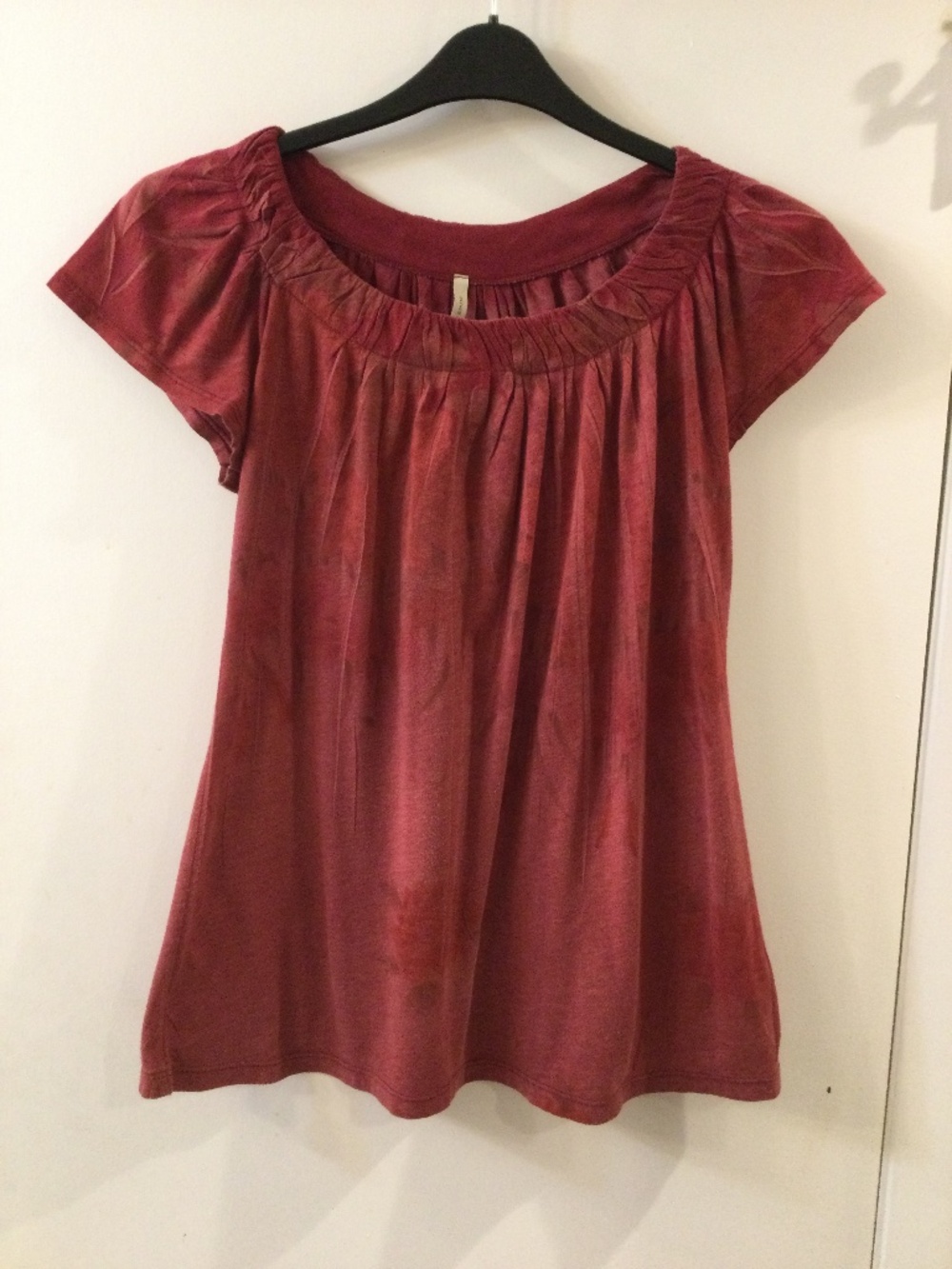 Olivia Moon Cotton blend Knit Shirt Top S Burgundy Shades Soft Lightweight